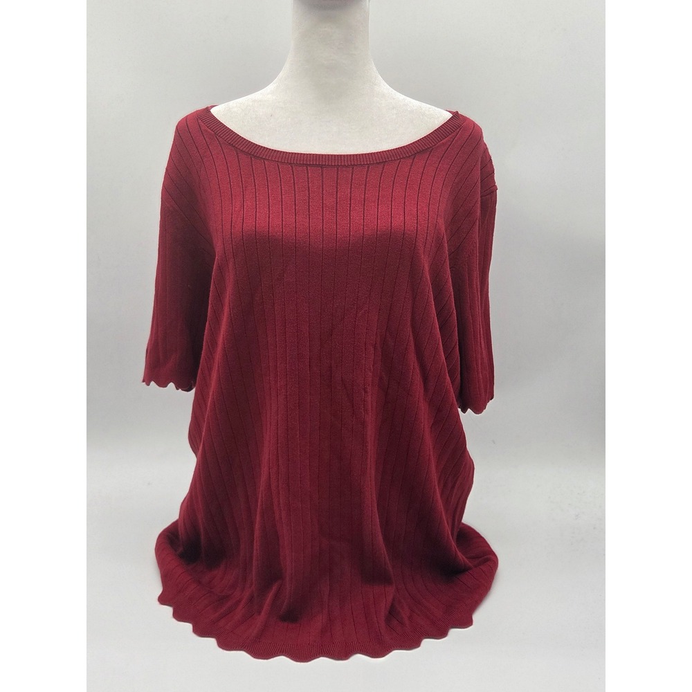 41 Hawthorn Women's XXL Burgundy Ribbed Knit Short Sleeve Sweater Top 101-409